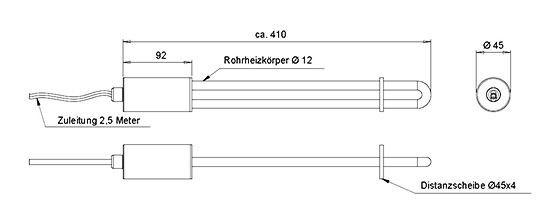 Technische Zeichnung des Tankheizkörpers ohne Magnethalter